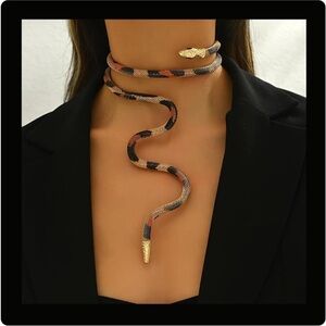 Snake Necklace, Punk Bendable Choker Necklaces Snake Skin Print Vintage